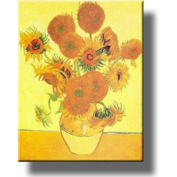 Vase and Fifteen Sunflowers Painting by Vincent van Gogh Picture on Stretched Canvas, Wall Art Décor, Ready to Hang!