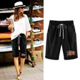 thumbnail image 2 of IROINNID Deals Bermuda Shorts for Women Summer Printed Five Points Large Size Cotton Linen Pants Pants Shorts,Black, 2 of 6