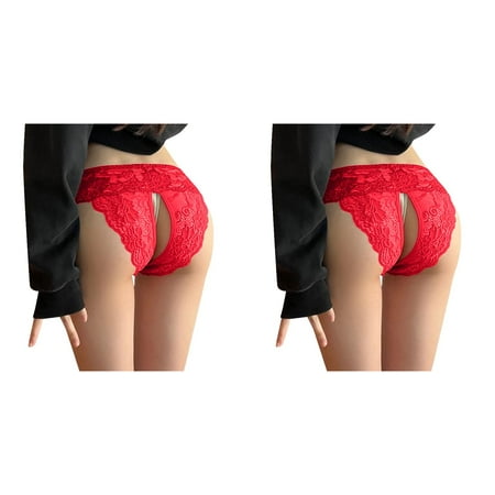 Wijhcboe 2 Pack Womens Silk Bikini Panties Sexy Lace Panties Thong Full Waist Trainer for Women Low Rise Cotton Underwear Breathable Briefs for Women Cutout Lace Bikini Briefs Ladies Cotton Underwea