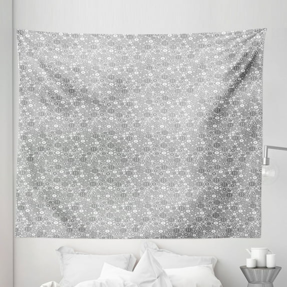 Steampunk Tapestry, Different Types and Sizes of Cogwheels Illustration Factory Engineering Theme, Fabric Wall Hanging Decor for Bedroom Living Room Dorm, 5 Sizes, White and Grey, by Ambesonne