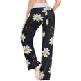 thumbnail image 6 of Women's White Daisy Black Pajama Pants, Casual Pajama Bottoms Lounge Pants Wide Leg, 6 of 7