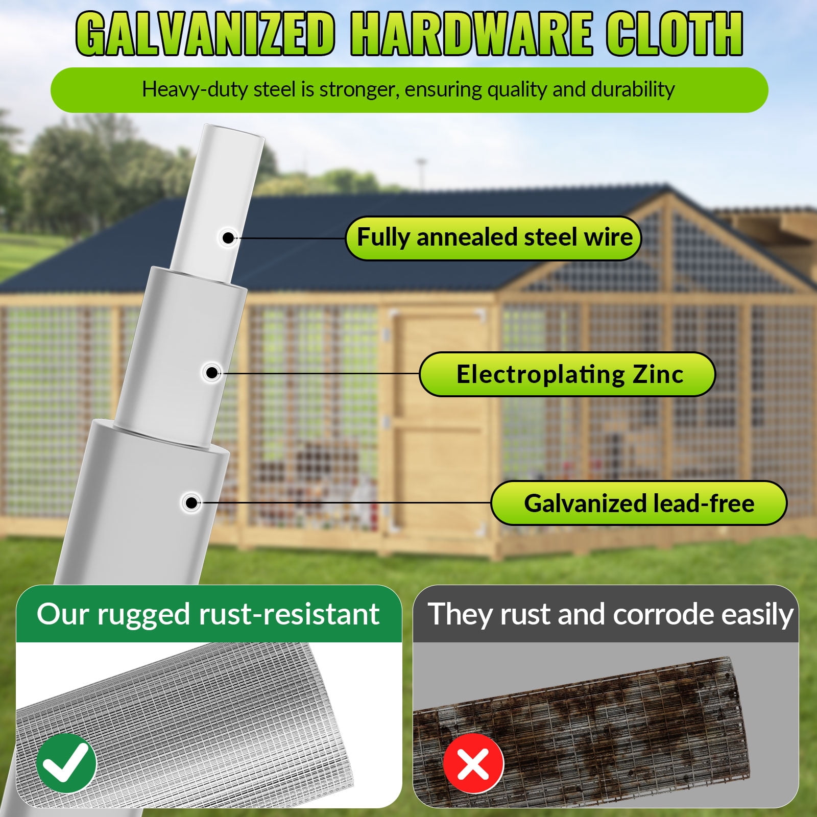 48in x 50ft Hardware Cloth 23 Gauge Galvanized Chicken Wire Mesh, Heavy Duty Welded Fence for Chicken Coop, Poultry, Animal Control and Garden Protection
