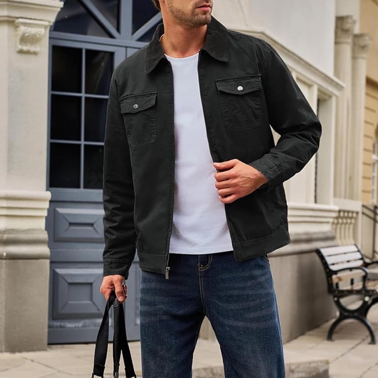 Levmjia Men's Color Block Work Jacket Polyester Twill Fabric Coat