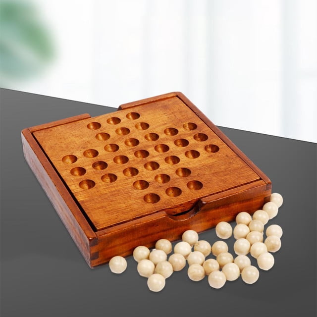 Juego de mesa de solitario de mármol de madera, juego de ajedrez para adultos y , juguetes con caja de almacenamiento marrón perfke Juego de mesa