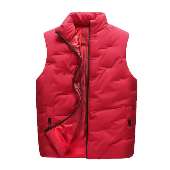 Bcfgryg Men's Casual Padded Vest With Zipper Stand Collar Vest With Pocket Lightweight Men's Jacket For Hiking Red XXL