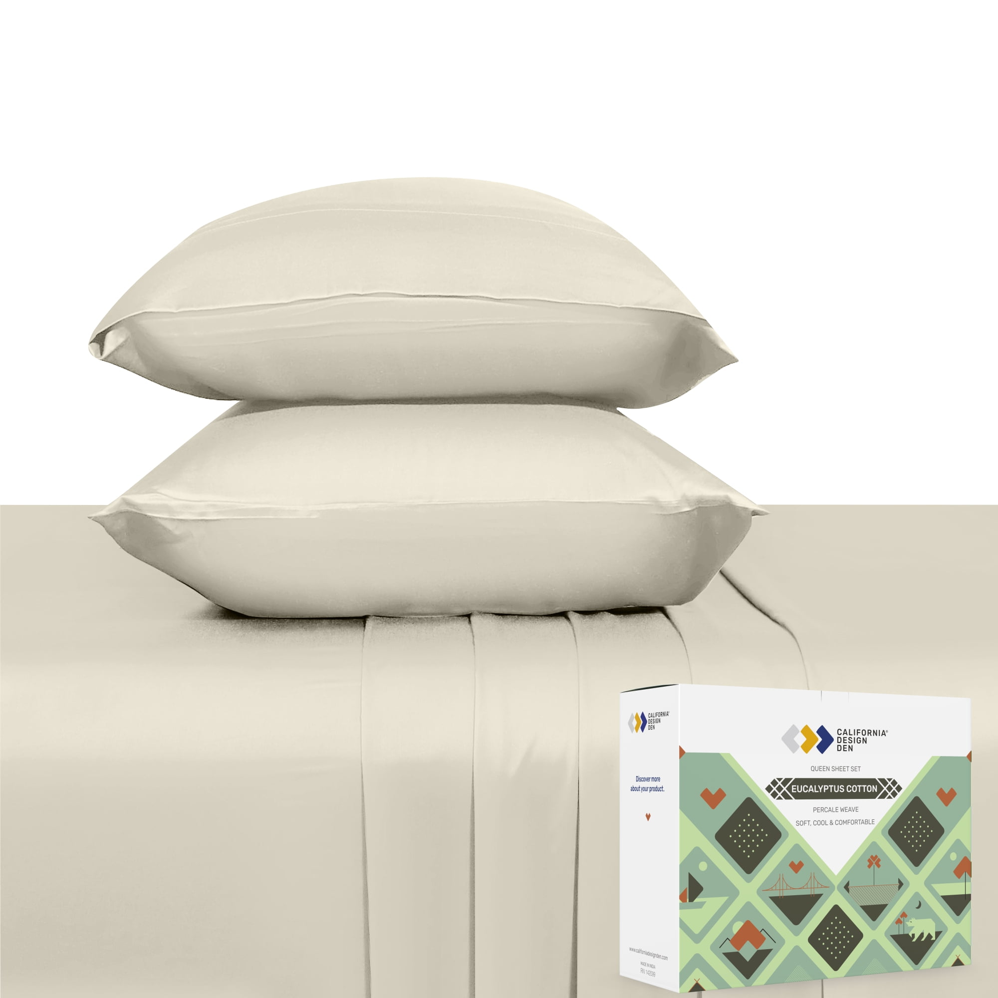 Soft Cooling Queen Bed Sheets Set, 100% Natural All Season Cotton