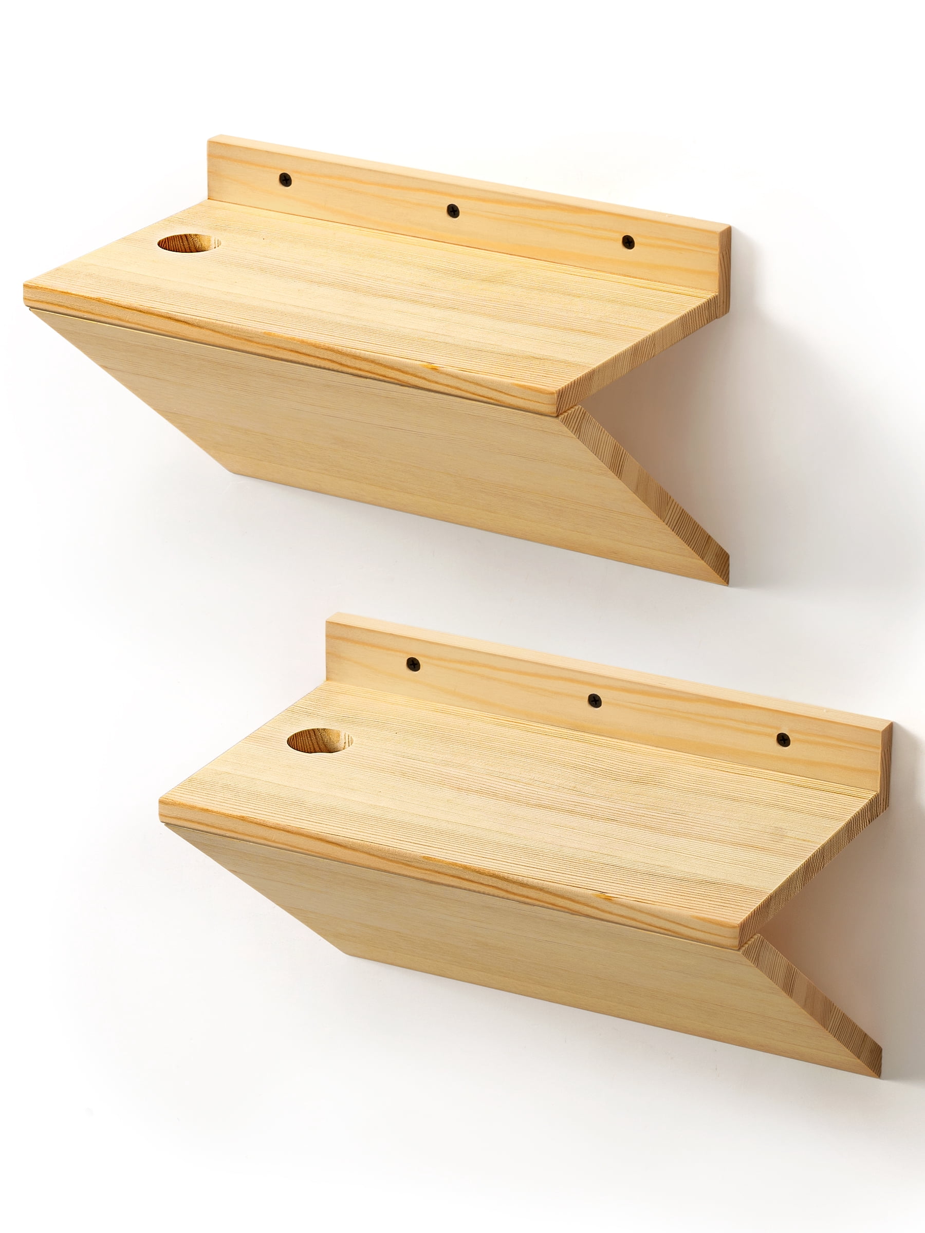 Gronda Floating Nightstand Set of 2, Solid Pine Wood Z-Shaped Wall Mounted Bedside Tables with Cable Hole, Modern Hanging Nightsatands for Bedroom