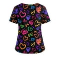 thumbnail image 4 of Valentine's Day Womens Scrub Top Stretchy Vneck Short Sleeve Cute Heart Printed Shirts Valentine's Day Nurse Uniforms Split Hem Workwear Tops with Pockets, 4 of 4