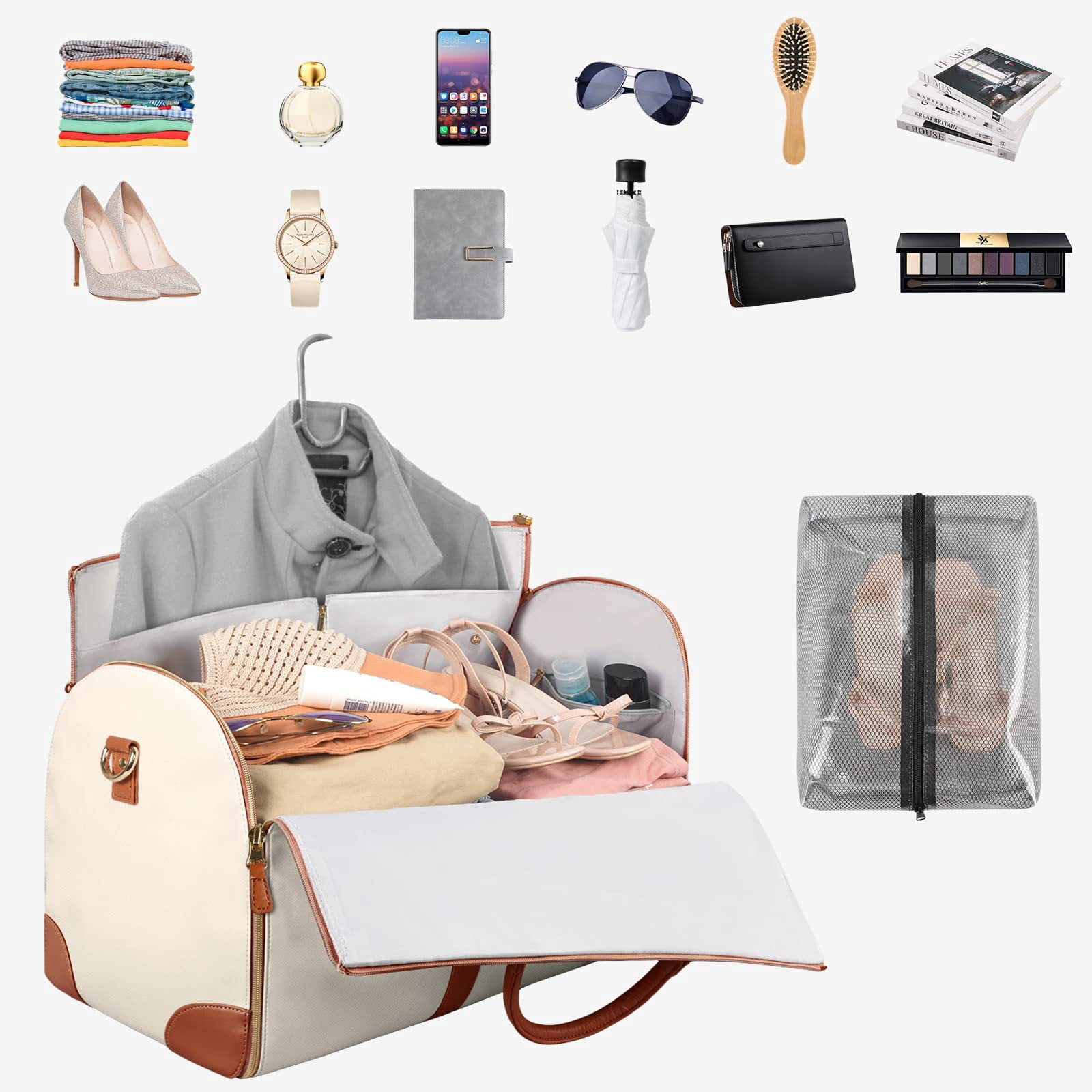 Large Portable Folding Women's Garment Bag for Travel, Carry On Garment Bag,3 in 1 Hanging Suitcase Suit Weekender Travel Bag