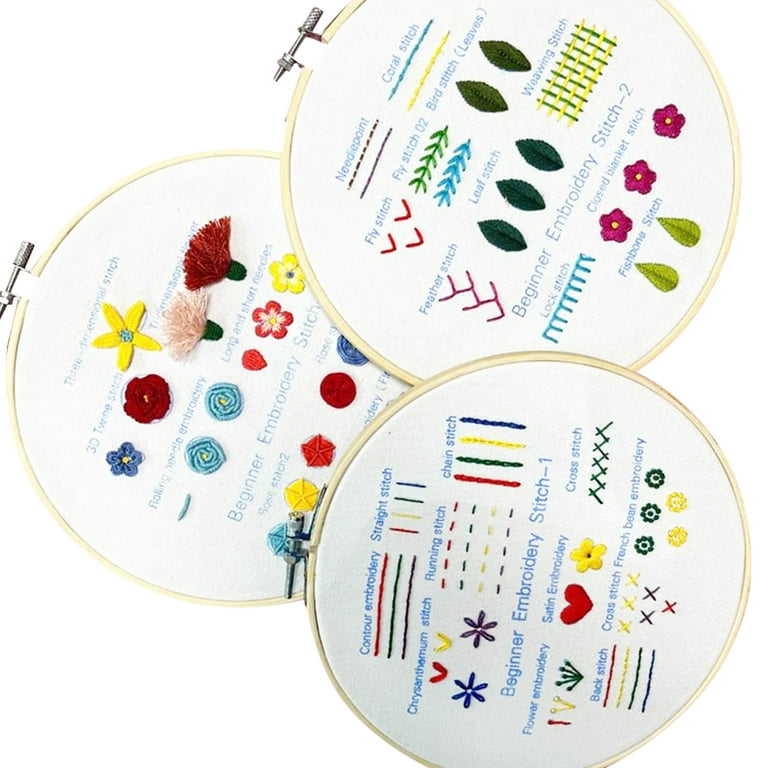 Mulanimo 3pcs Embroidery Starter Kit Cross Stitch Kits Hand Embroidery  Stitch Practice Kits Handwork For Beginner 