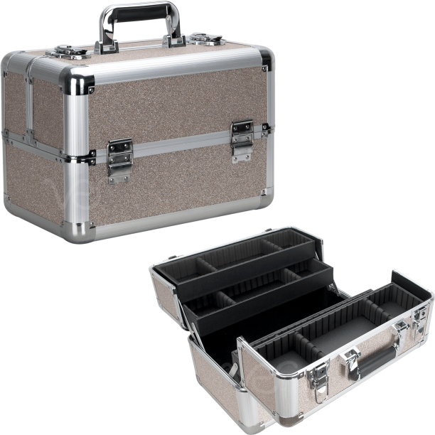 Glitter Train Makeup Case with Four Extendable TraysVK3403GTSB