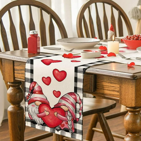 XEOVHV Valentine's Day Table Runner,Kitchen Dining Table Decoration For Indoor Home Party Valentine's Day Rectangle Tablecloth Heart Fabric Table Cloth Washable