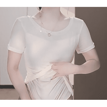 Short-sleeved mesh splicing irregular top female summer design sense niche temperament Slim t-shirt