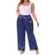 thumbnail image 2 of Pantalones de pijama de satén con encaje para mujer de tallas grandes Agnes Orinda, elásticos y suaves, de pierna ancha, 4X, azul real, 2 of 6