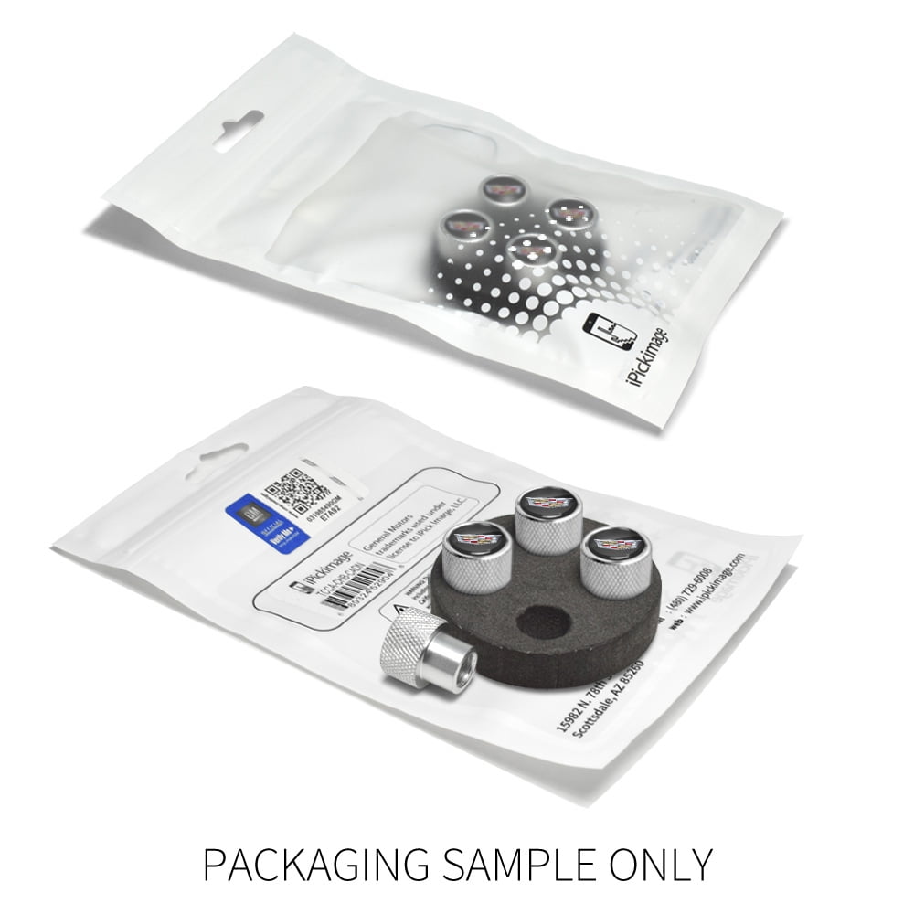 Cadillac Crest Logo in Black on Shining Silver Aluminum Tire Valve Stem Caps