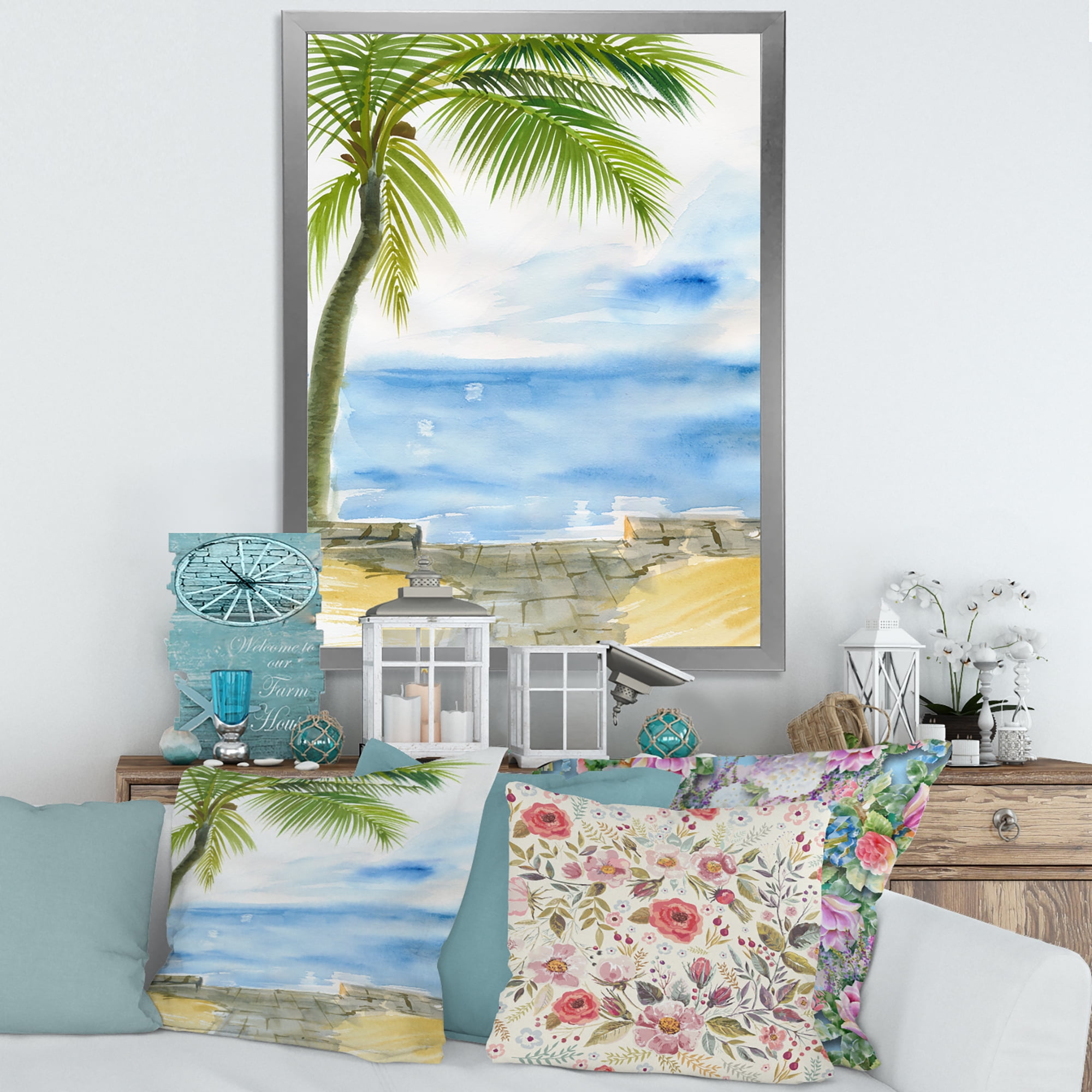 Designart 'Palm Beach Resort At Sunrise II' Nautical & Coastal Framed Art Print
