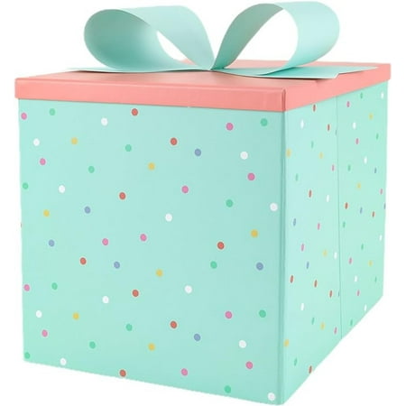 LaRibbons Gift Box with Lid 9x9x9 Inches for Presents, Birthdays, Mother's Day, Weddings, Baby Showers, Bridesmaids Gifts, Any Occasion - Fresh Turquoise Polka Dots