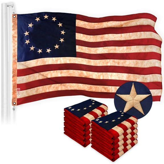 G128 - 10 Pack: Betsy Ross Tea Stained Flag 3x5FT Embroidered Polyester