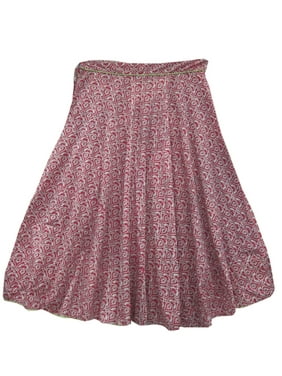 Mogul Womens Fashionable Pink Floral Printed Maxi Skirt