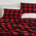 thumbnail image 2 of Soft Polar Fleece Plaid Sheet Set, 4-Piece Full Size Sheets, Red / Black, 2 of 6