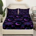 thumbnail image 2 of Erosebridal Hippie Lotus Bed Set Moon Phase Bed Sheets Set, Bohemian Eye Printed Sheet Set Queen Pink Purple Glowing Sheets, Oriental Hamsa Fatima Top Sheet Teal Floral Room Decorations, 2 of 6