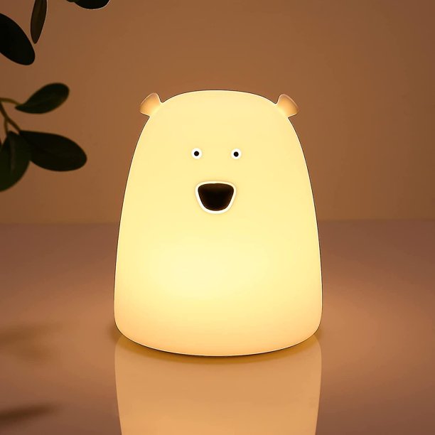 Luz nocturna para niños de animales, luz de silicona para guardería para bebés y niños pequeños, luz nocturna para habitación de niños, luces nocturnas de animales para niñas y niños (oso ju