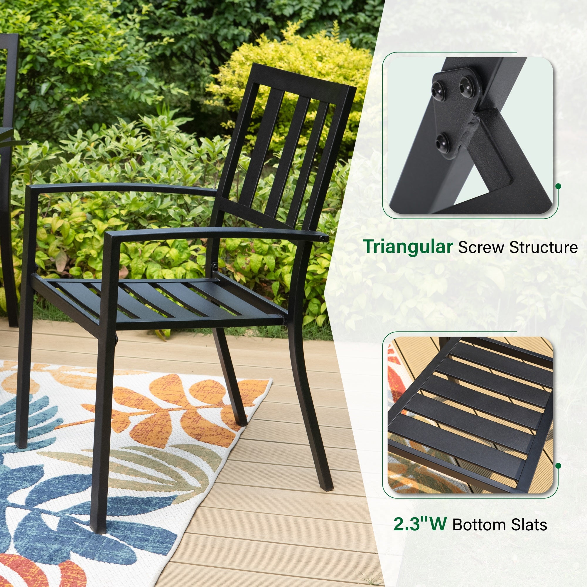 Sophia & William 7 Piece Outdoor Patio Dining Sets Metal Table and Stackable Chairs Furniture Set, Black