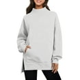 thumbnail image 2 of Women's Mock Neck Oversized Long Sleeve Sweatshirt Casual Loose Side Slit Pullovers Cozy Tunic Tops with Pocket, 2 of 6