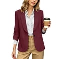 thumbnail image 2 of DYTTDG Women's Solid Ruched 3/4 Sleeve Blazer | Open Front Lapel Work Suit Jacket with Single Button & Pockets, Lightweight Office Blazer, 2 of 8