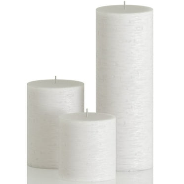CANDWAX Assorted Pillar Candles Set of 3 - Sizes 3, 4, and 8 inches - Unscented Candles Ideal for Weddings and Home Decor - White Candles