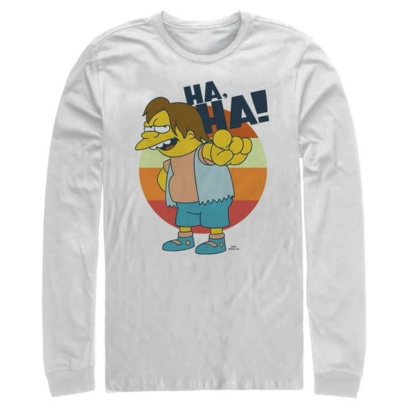 Men's The Simpsons Nelson Laugh Long Sleeve Shirt White Medium