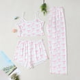 thumbnail image 2 of Tnhcen Women's 3 Pieces Pajama Set Bow Print Cami Top Shorts Long Pants Sleepwear Home Wear Soft Stretchy Fabric Casual Comfortable Outfit M-2XL, 2 of 9