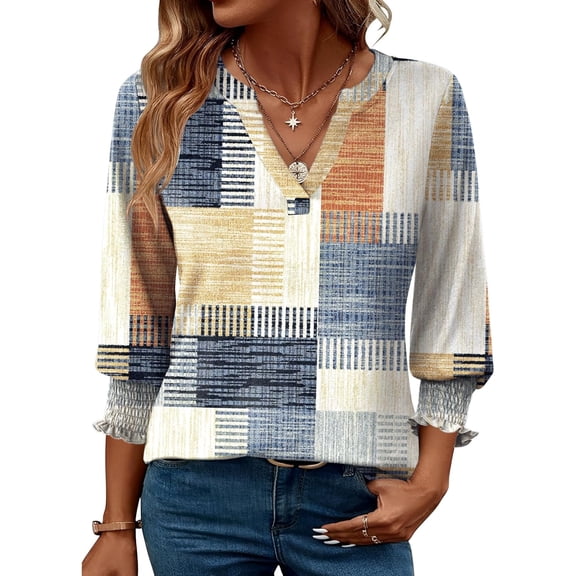 SMZ Women's 2025 Fashion Tops 3/4 Length Sleeve Business Casual Blouses Summer Tees Shirts