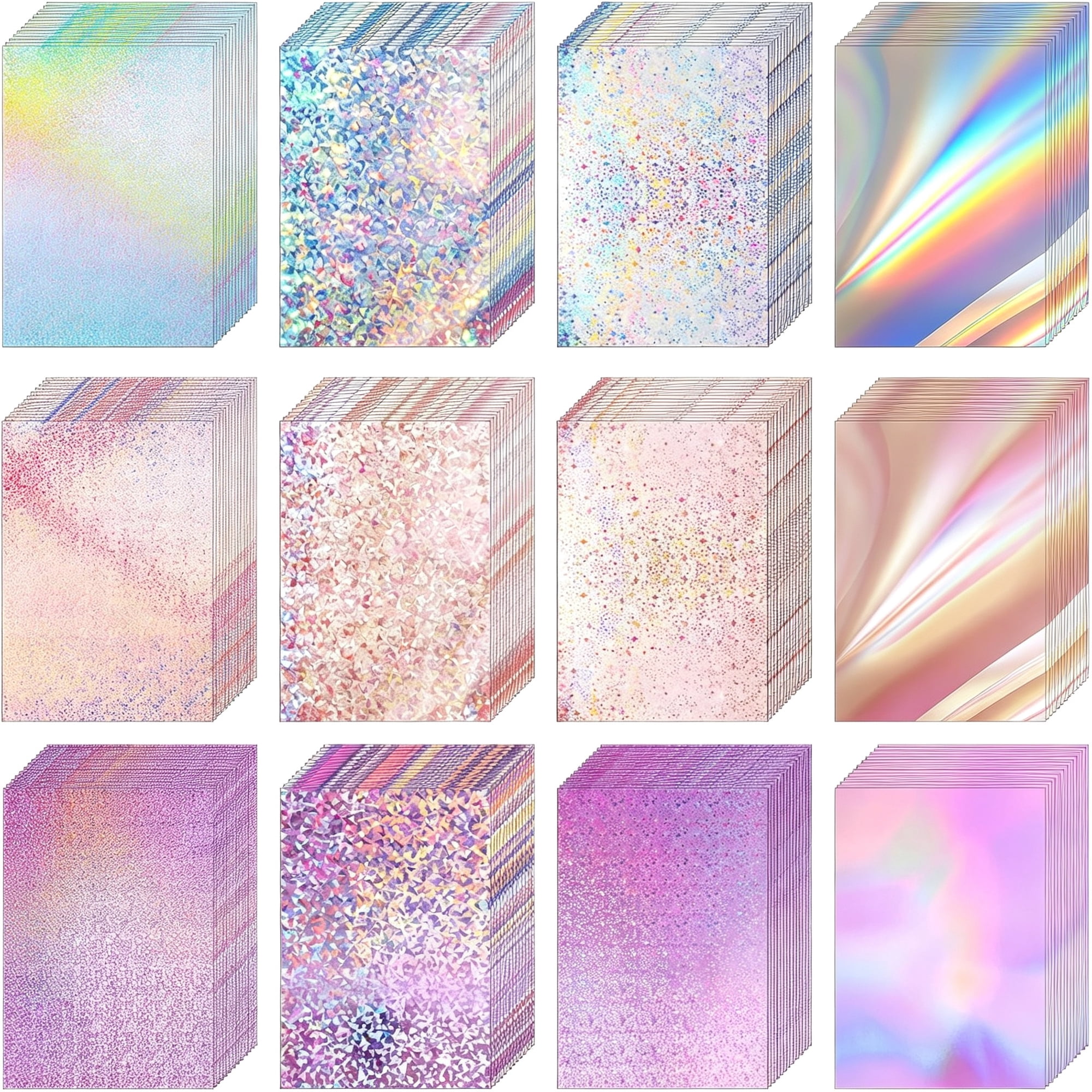 Dvjoy 100 Sheets Metallic Holographic Paper Cardstock Colorful | Shiny Glitter Cardstock Iridescent Paper 8.5 x 11 250 GSM Thick Mirror Foil Paper for Scrapbook Letter Poster Craft