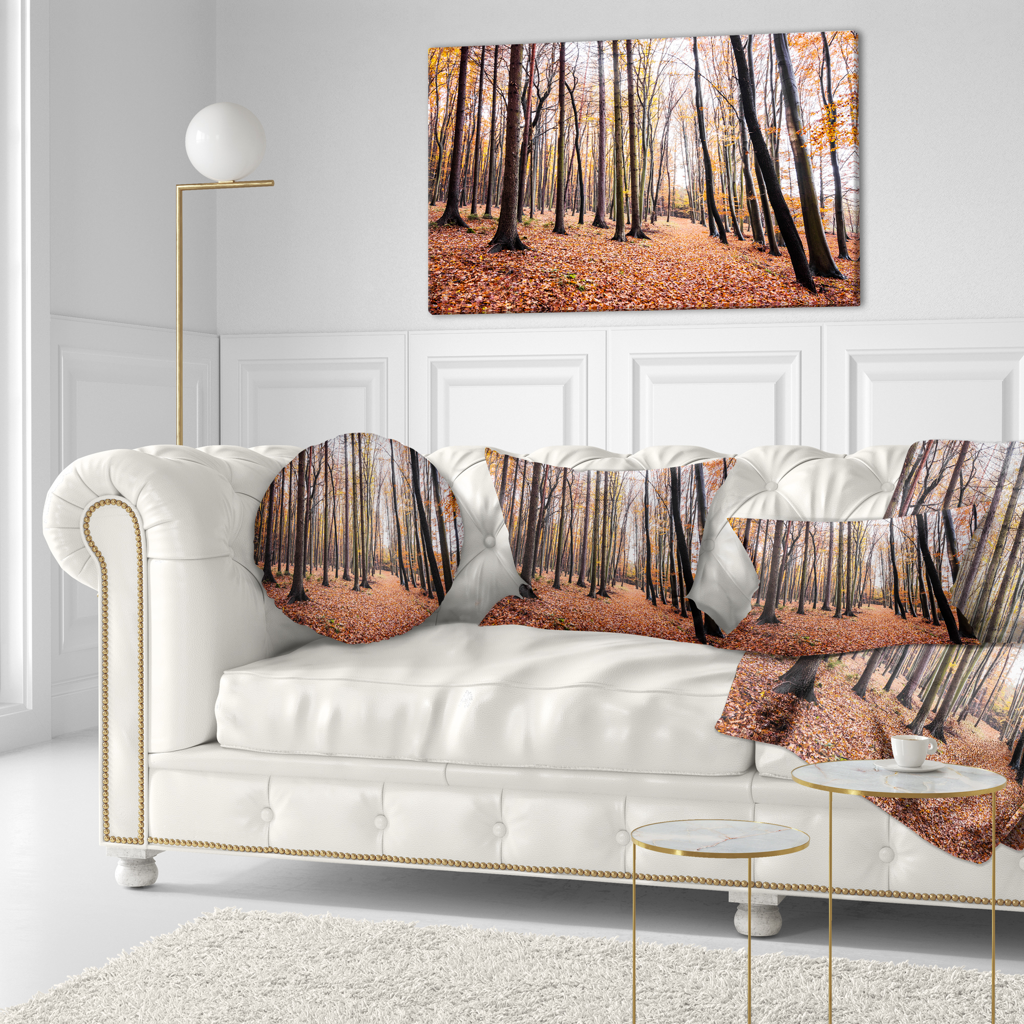 Designart Bright Fall Forest with Clear Sky - Modern Forest Throw Pillow - 12x20