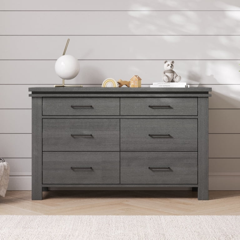 Child Craft Denman 55" Interlocking 6-Drawer Double Dresser for Nursery or  Bedroom, Anti-Tip Kit, Midnight Gray