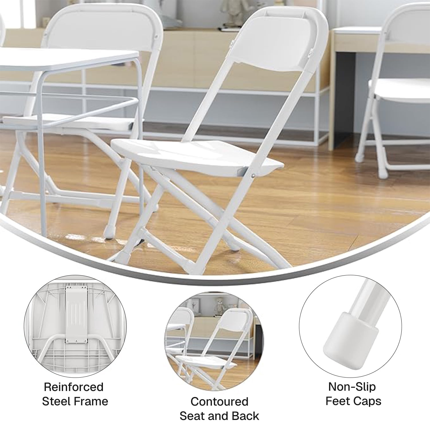 Behome 10 Pack Folding Chairs, Indoor Outdoor Stackable Event Chairs Commercial Seat for Dining, Kitchen,Wedding,Party,Office, 400lbs Capacity,White