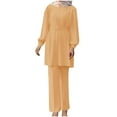 thumbnail image 3 of WRKEKC Women Outfits Sets, Womens Sets 2 Piece Outfits, Ladies' Trendy Muslim Fall Solid Color Shirt Long Sleeve Shirt and Straight Leg Pants Two Piece Sets, 3 of 7