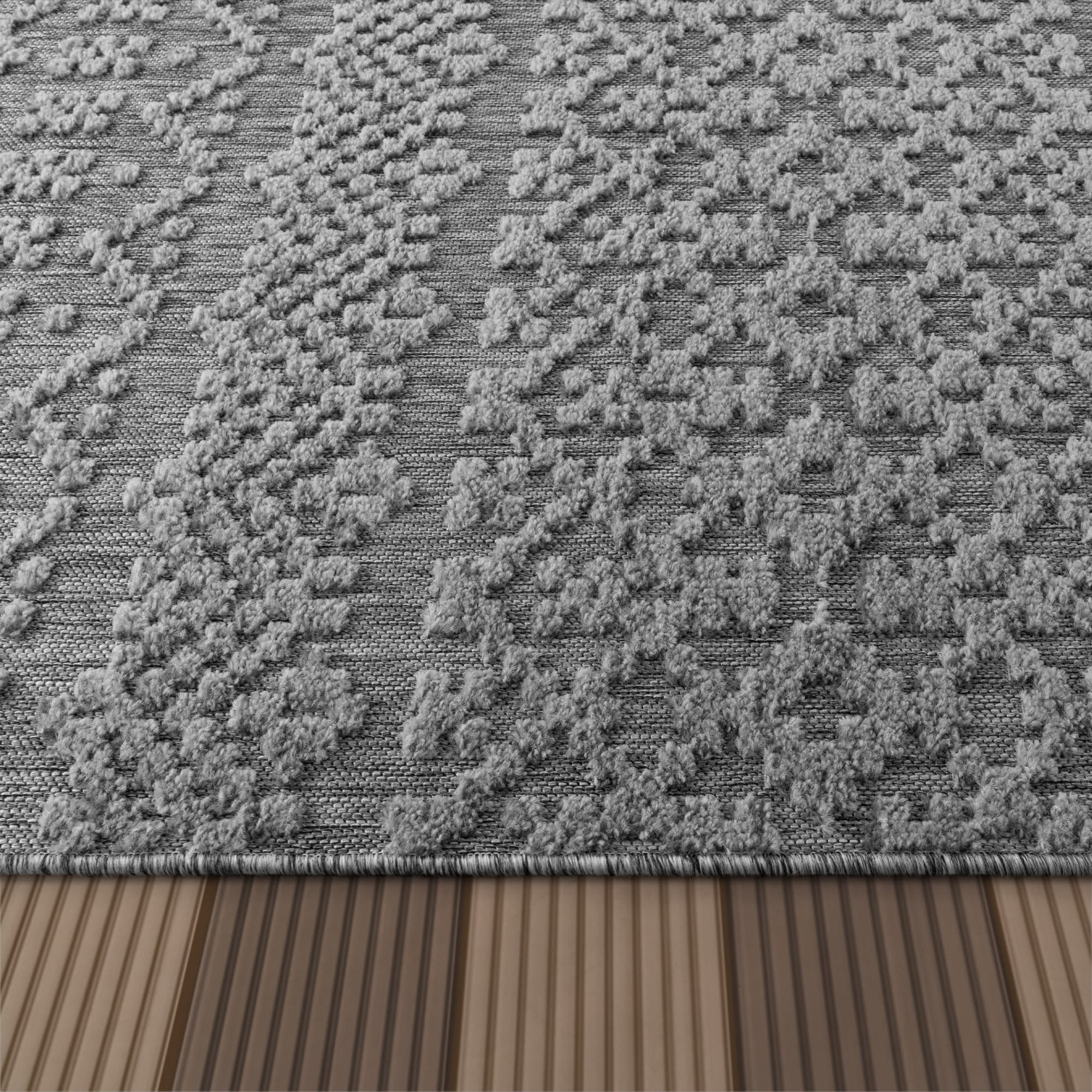 Paco Home Indoor & Outdoor Rug with Textured Boho Pattern in Dark Grey - 2'8" x 4'11" (3'x5')