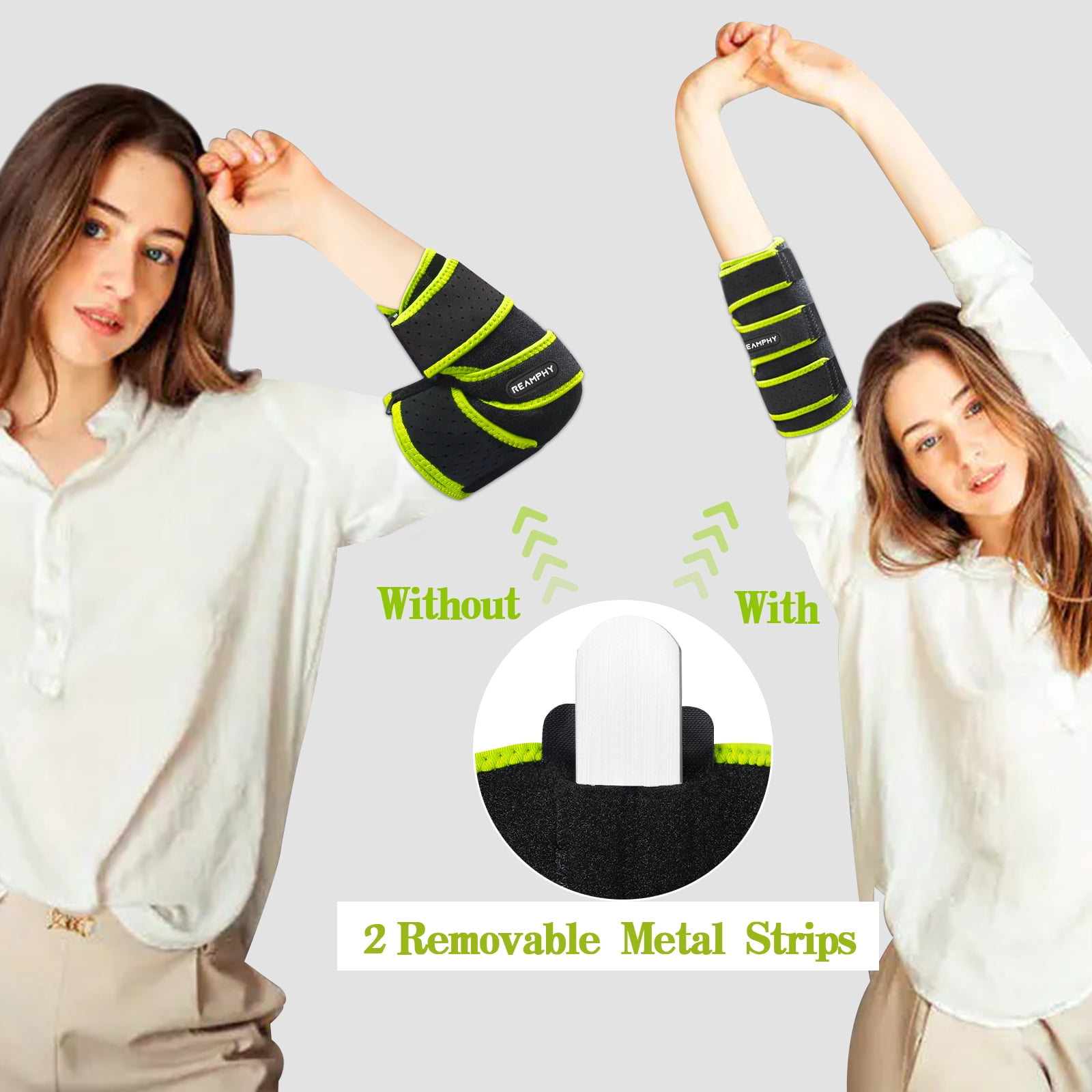 Reamphy Elbow Brace Comfortable Night Sleep, Cubital Tunnel Syndrome, Ulnar Nerve entrapment Relief Pain and Tendonitis, Arm Straightener Fit Men ＆ Women (One Size Green)