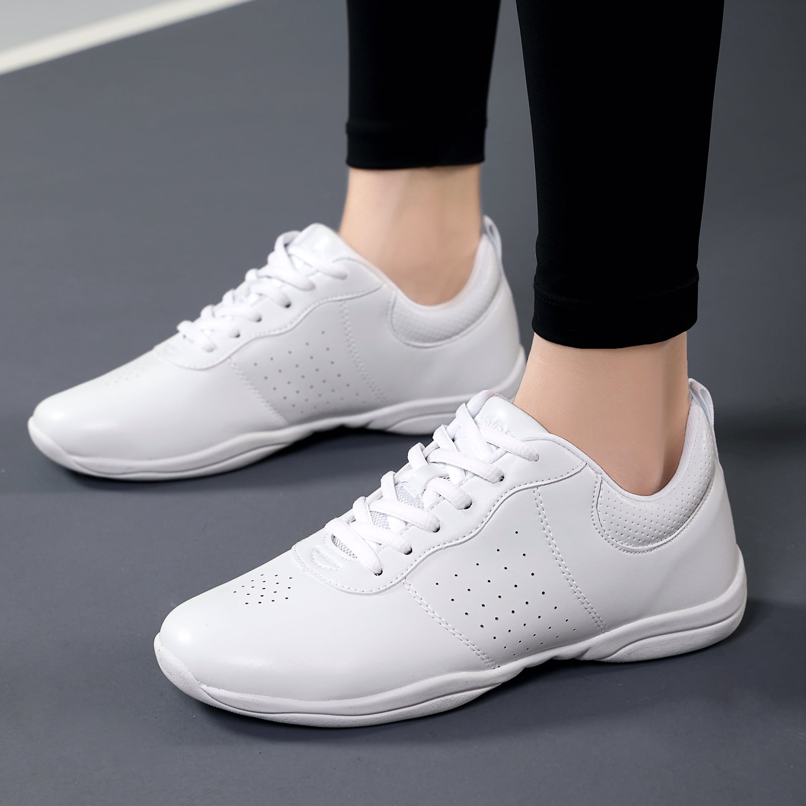 GlideMoves White Cheer Shoes Girls Jump Tumbling Women Exercise Aerobic Fitness Dance Training Youth School Student Team Athletic Competition 2125 Little Kid Size 13.5