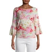 The Pioneer Woman Knit Boat Neck Blouse with Flounce Sleeves