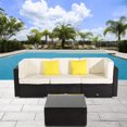 thumbnail image 5 of 4-Piece Outdoor Bistro Patio Furniture Set, 3 Seater Luxury Comfort Beige Wicker Couch, Durable All-Weather PE Rattan Sectional w/Glass Table Top, for Backyard Poolside Porch Garden Balcony, S2154, 5 of 7