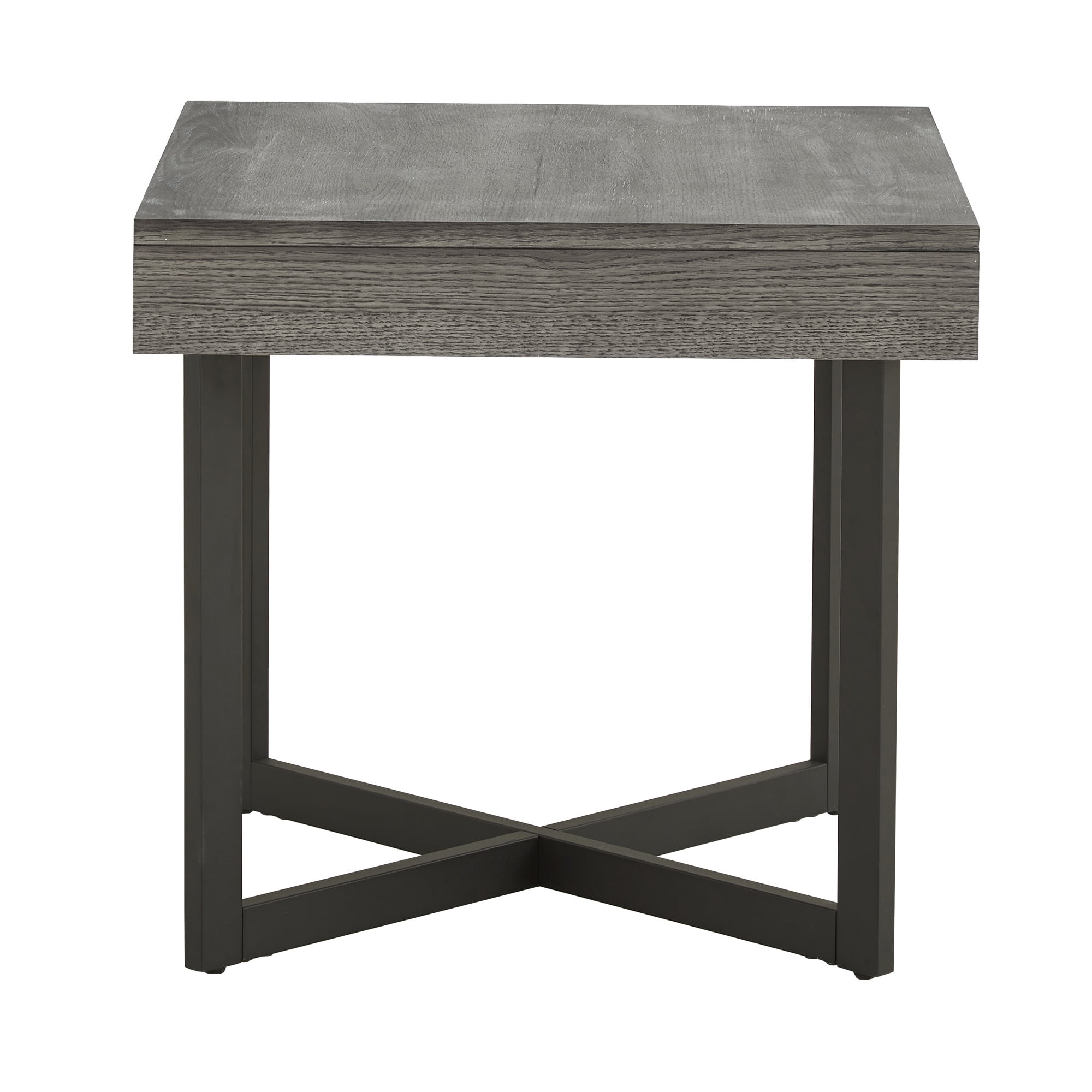 Weston Home Nadian Wood and Black Metal One Drawer End Table, Gray