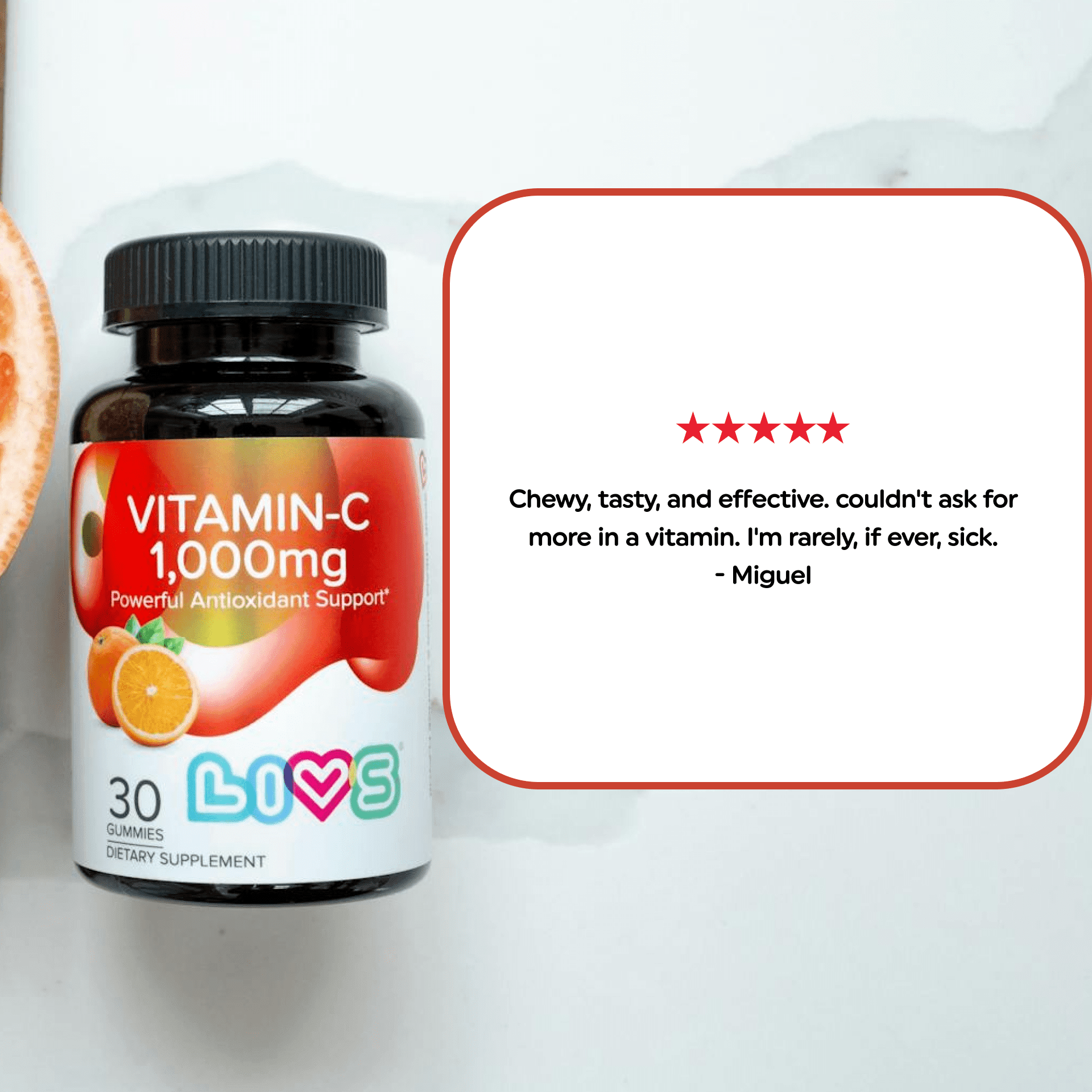 LIVS 1000mg Vitamin C Gummies with Zinc, Sugar Free Immune Support Supplement, Vegan, (Pack of 2) 30 Count