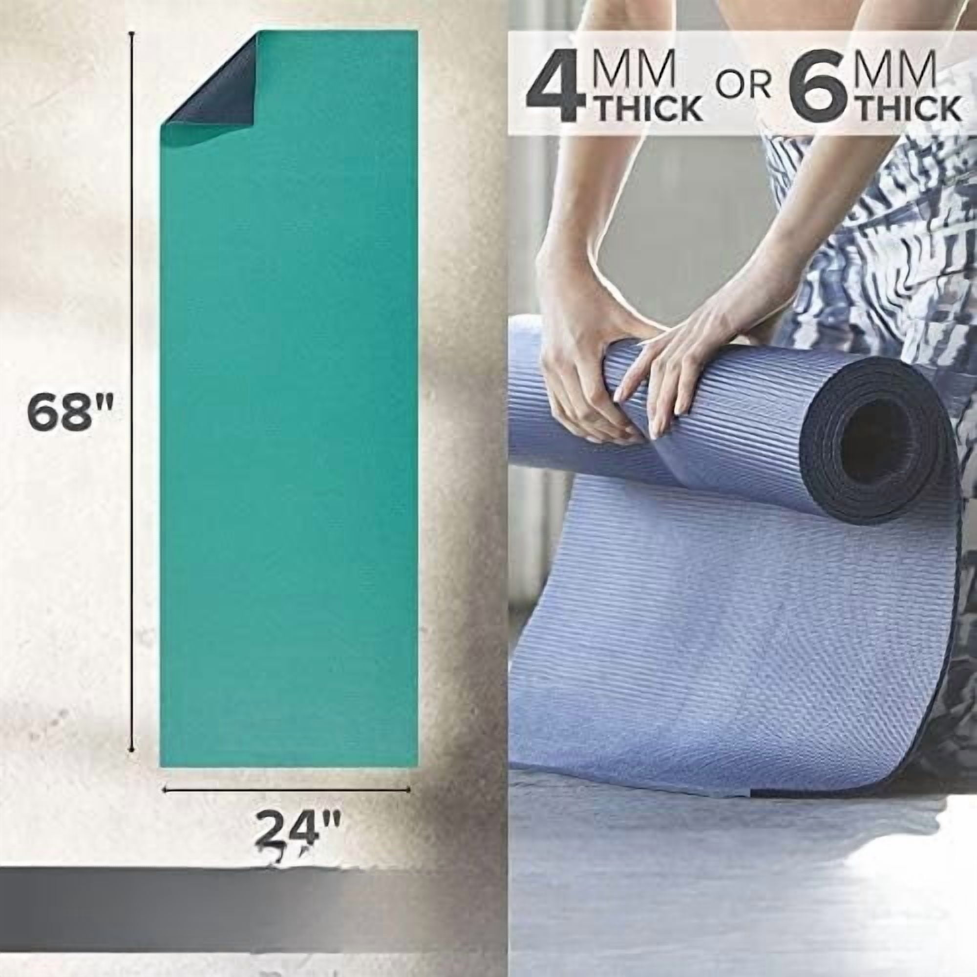 Solid Color Yoga Mat, Non Slip Exercise & Fitness Mat for All Types of Yoga, Pilates & Floor Exercises Vibrant Viridian,68"L x 24"W x 6mm Thick