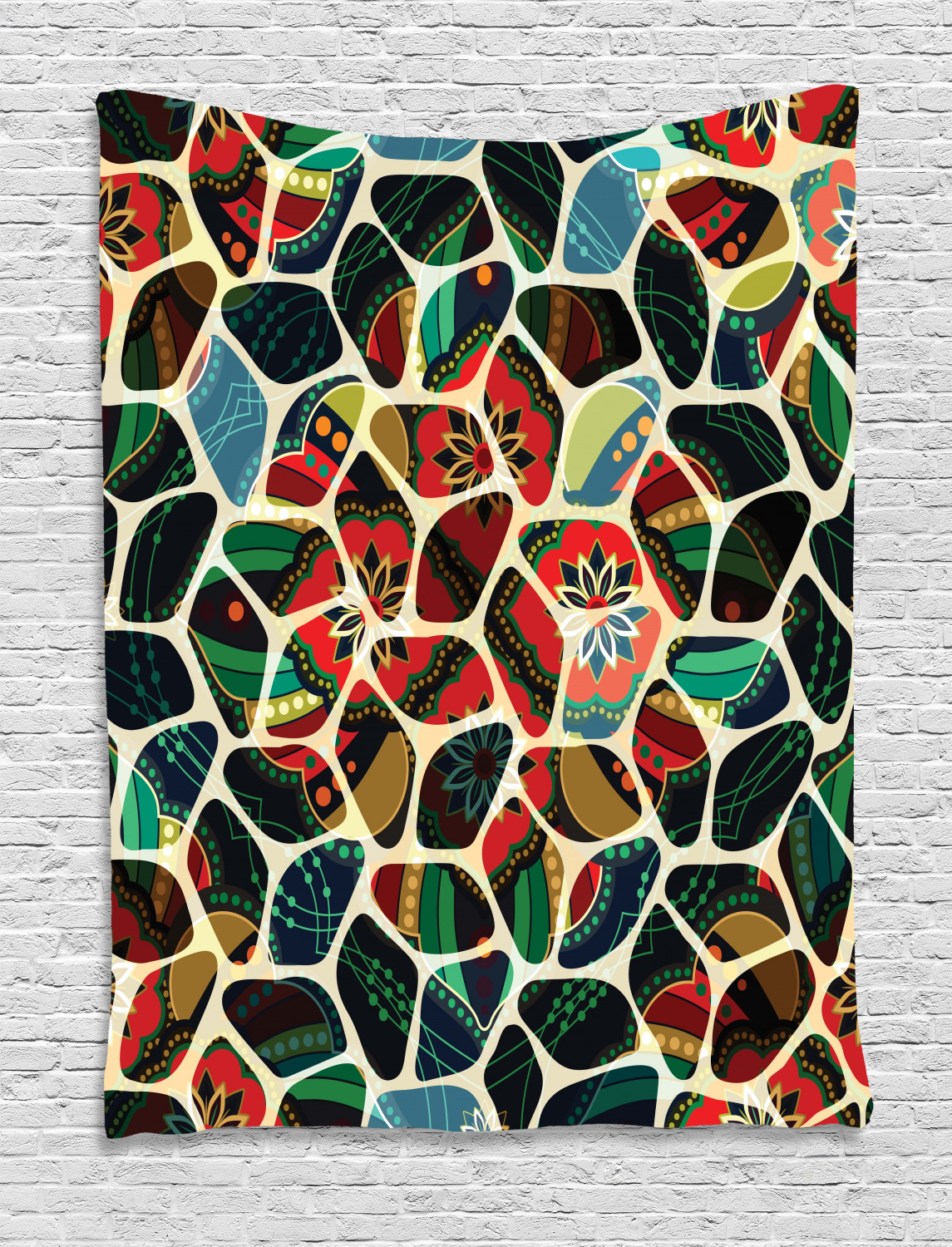 Colorful Tapestry, Abstract Pattern with Shapes Superimposed with Floral Motifs Indonesian