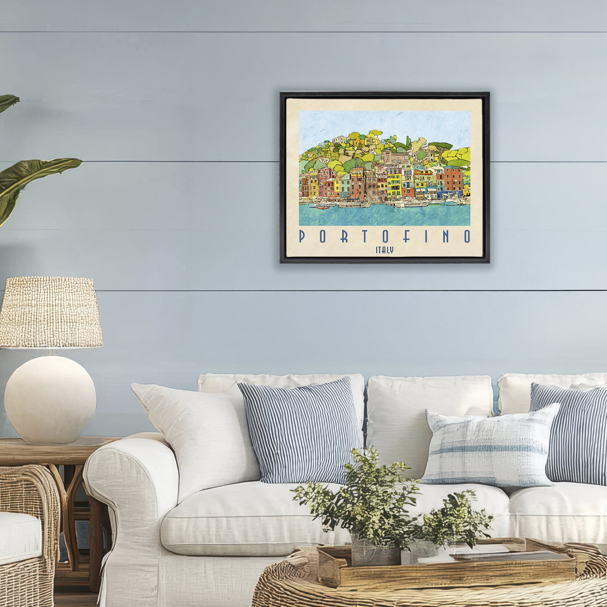 Stupell Industries Portofino Architecture Poster Black Framed Floater Canvas Wall Art, design by Ynon Mabat