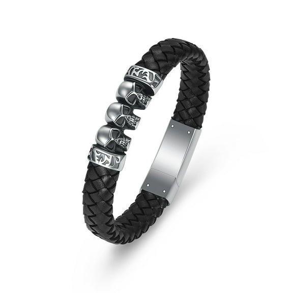 Skulls Locket Men Multi-Layer Leather Braided Bracelet Cremation Jewelry for Ashes Holder Funeral Urn Bracelet for Ashes
