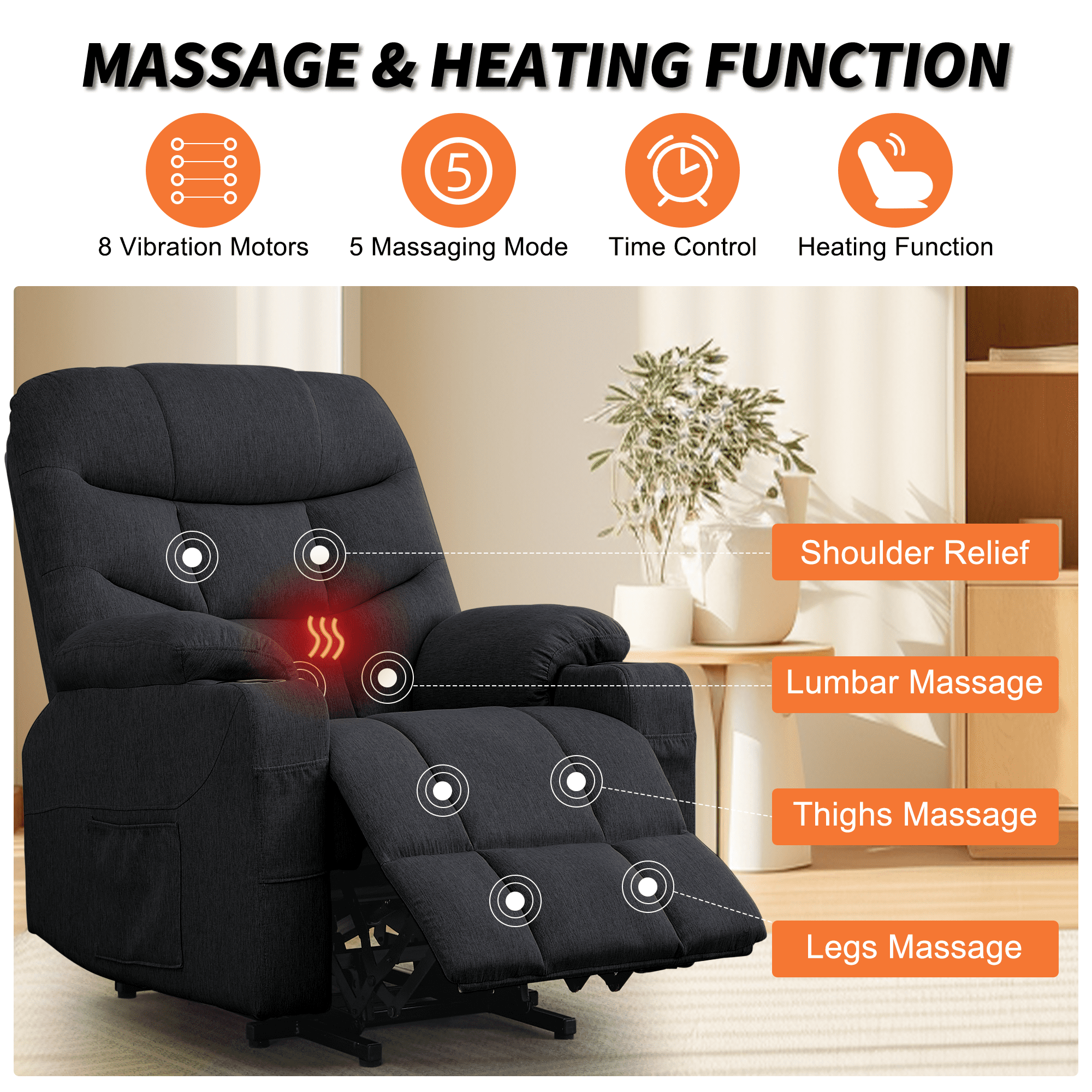 Korser Power Lift Recliner Chair for Elderly with Massage for Living Room,Black